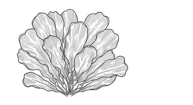 Detailed black and white engraving of a head of lettuce or cabbage showing intricate leaf textures and natural organic forms.