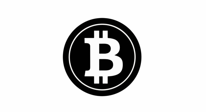 Black and white Bitcoin cryptocurrency logo on a white background