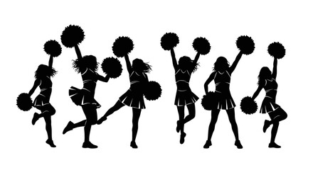 Obraz premium Cheerleaders Silhouette Group Pompoms Dancing Performance