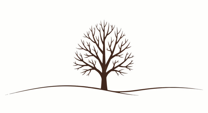 Bare deciduous tree on a gently rolling landscape, winter scene
