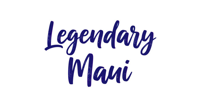 Legendary Mani handwritten text, blue ink on white background, brush script font