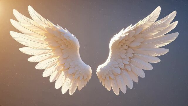 White angel wings spread against sky