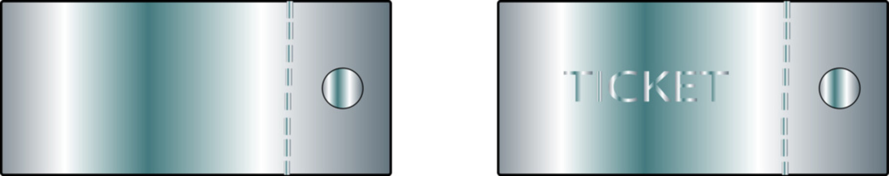 Two silver metallic raffle tickets with perforated edges and circular punch holes