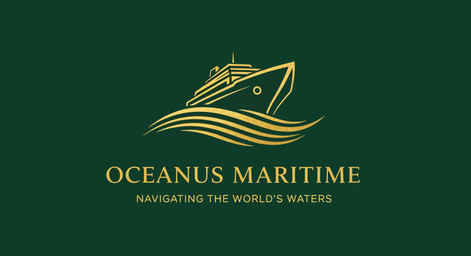 Oceanus Maritime logo featuring a golden cruise ship on waves, symbolizing navigation and global waters.