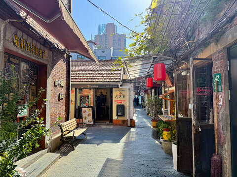 Shanghai, China - November 26, 2025: Quiet Courtyard Alley in Tianzifang Arts District
