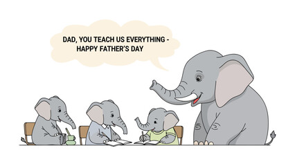 Family of Elephants: Adorable elephant family celebrate Father's Day, expressing gratitude and admiration for paternal figure. This heart-warming scene captures a bond. © Karima
