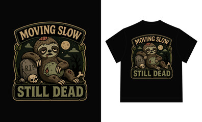 Obraz premium Zombie Sloth Sitting Next to Gravestone with Skull and Crossbones, Moving Slow Still Dead