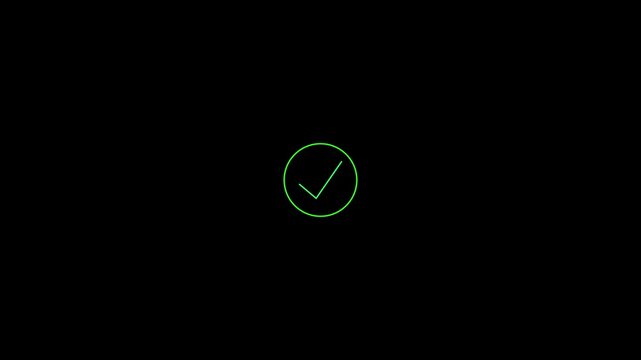 Right success Mark Icon Animation on Black and white  Background. Tick Mark Icon 4k Animation. Approved take mark icon successful.