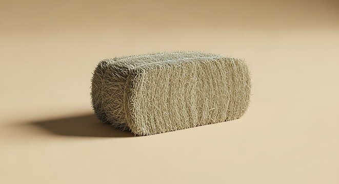 A single rectangular alfalfa bales item isolated on a plain beige studio background, representing high-quality animal fodder for agriculture and farming