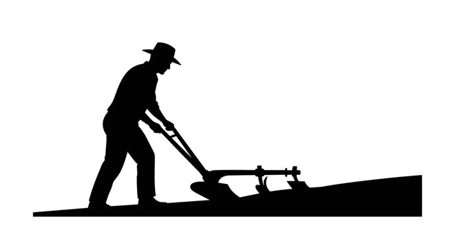 Man plowing field with plough.