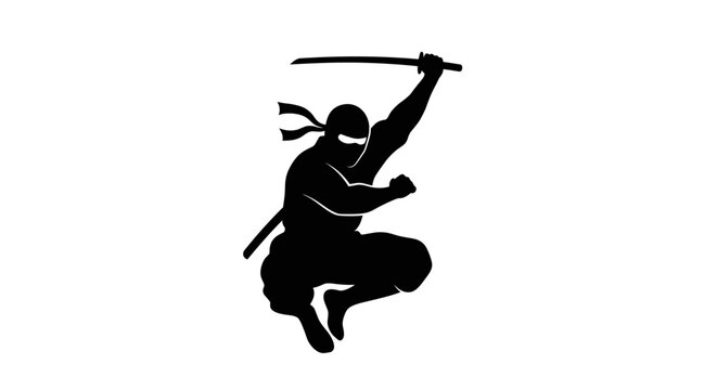 Ninja jumping with sword raised.