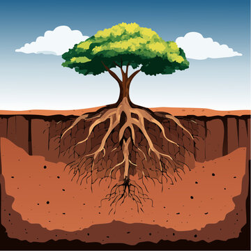Strong Tree Roots Anchoring Deeply in the Earth.