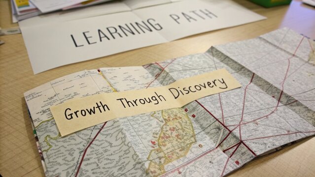 Detailed Map Layout Showing Learning Path with Emphasis on Growth Through Discovery in Educational Contexts and Visual Learning Environments