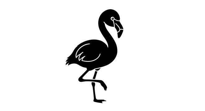 Black Flamingo Bird Silhouette Walking.