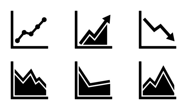 Business Growth and Decline Charts, Financial Data Analysis Icons, Stock Market Trends Vector Set, Economic Performance Indicators
