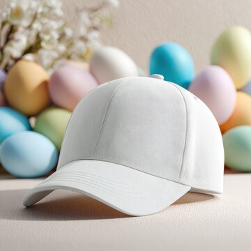 A Baseball Cap Mockup With Easter Decoration.