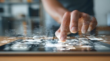Obraz premium A person interacting with a digital interface on a tablet
