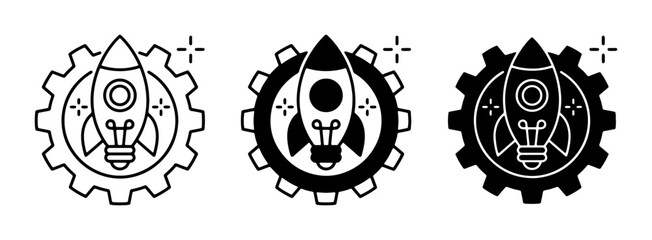 Rocket Ship Launch, Innovation Idea, Gear Mechanism, Startup Concept, Business Growth, Technology Symbol, Vector Icons Set © Enamul