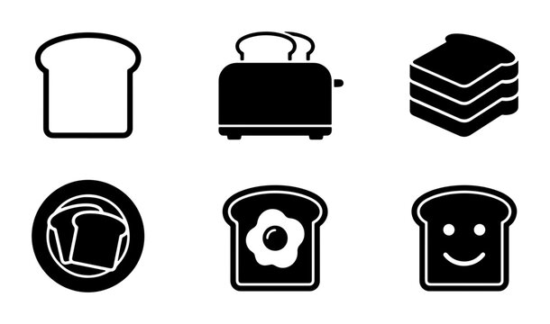 Simple Bread and Toaster Icons Set, Breakfast Food Vector Graphics, Kitchen Appliance and Toast Symbols for Web and App Design