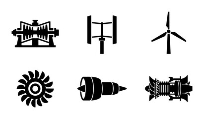 Set of 6 Industrial Turbine and Engine Icons, Renewable Energy and Power Generation Vector Graphics © Enamul