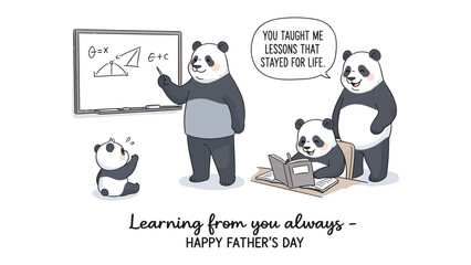 Panda Father's Day: A tender scene of panda family life unfolds, capturing the essence of learning, love, and fatherhood's enduring lessons. © Abu