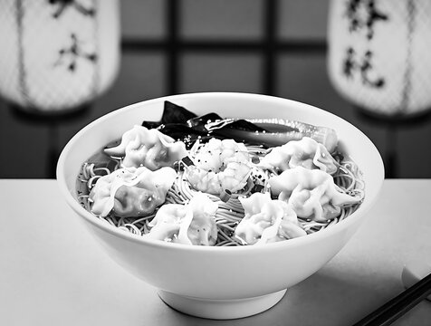 Classic Zhu Sheng Yun Tun Mian wonton noodle soup in a white bowl