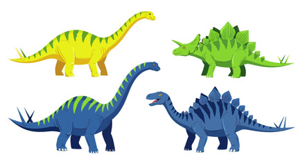 Colorful Cartoon Dinosaurs Set: Brontosaurus and Stegosaurus Illustrations © happy