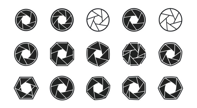 Camera Aperture Icons Set - Abstract Geometric Shapes