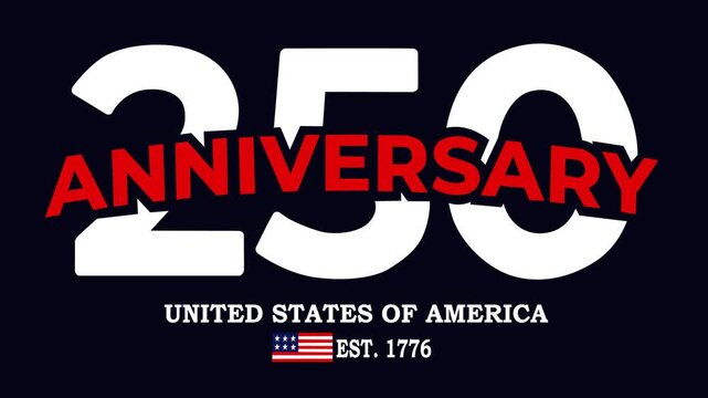 Patriotic 250th anniversary footage featuring bold typography, USA flag elements, and national celebration theme. Perfect for Independence Day, historical events, and American promos.