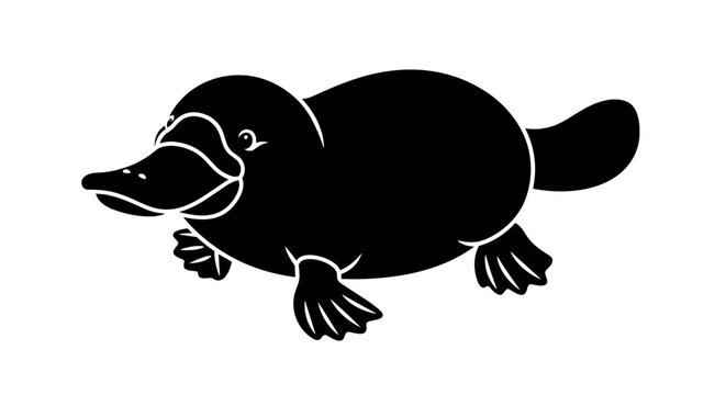 Black Platypus Cartoon Animal.