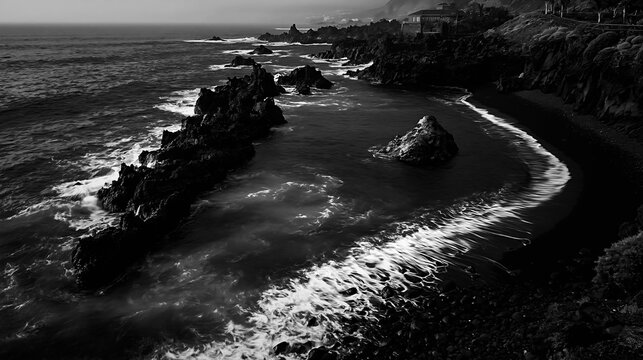Volcanic rocks and crashing waves at La Palma Los Cancajos coves