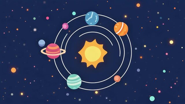 Colorful Solar System Planets Orbit Animation in Space Sky