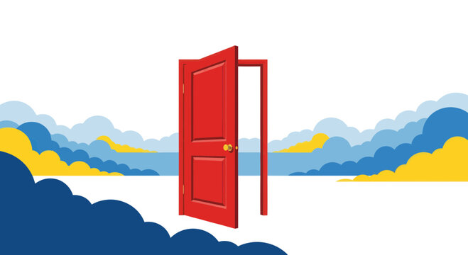 Open Red Door Leading to Bright Future, Opportunity, New Beginnings