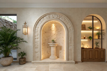 Fototapeta premium Minimal Arched Wall Niche With Luxury Neutral Interior Design 