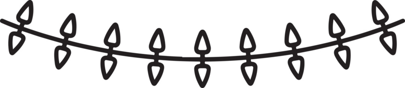 Simple hand drawn doodle of a string of hanging decorative christmas light bulbs