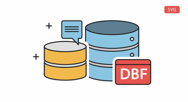 Icons representing databases, data formats, and abstract concepts