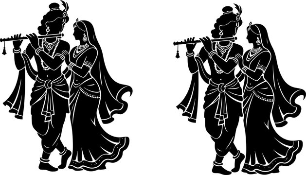 Divine Radha Krishna Silhouette Art Vector Design