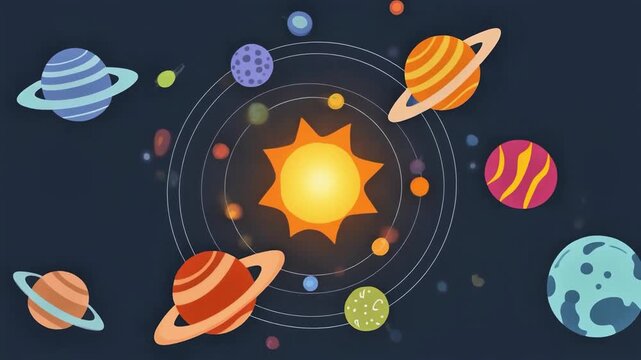 Colorful Solar System Planets Orbit Animation in Space Sky
