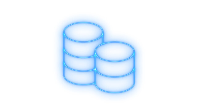 Glowing neon database or data storage icon isolated on transparent background. Server storage. Computing. Cloud technology. Web hosting. Info management.