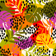 Colorful tropical leaf seamless pattern design for summer holidays background. © NTRdesign