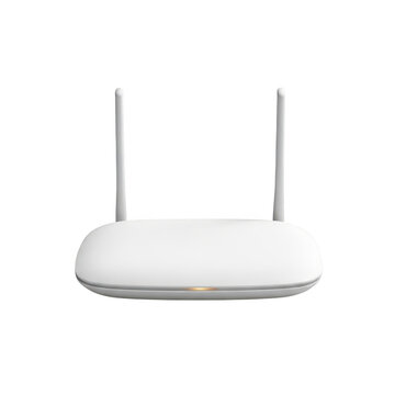 White wireless Wi-Fi router with dual antennas isolated on transparent background