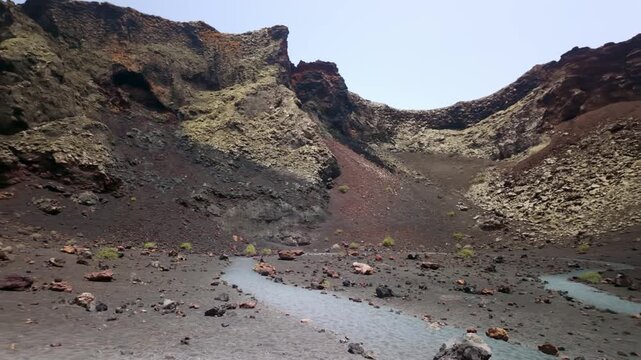 Volcanic landscape inside the crater of El Cuervo volcano in Lanzarote