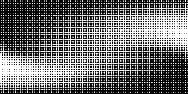 Grunge halftone gradient background. Faded grit noise texture. White and black sand wallpaper. Retro pixelated backdrop. Anime or manga style comic overlay. Vector graphic design textured template