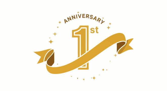 Golden ribbon and stars surround the number 1 for a first anniversary celebration