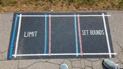 Obraz premium Colorful Chalk Art on Pavement Illustrating Concepts of Limitation and Boundaries in Urban Environment