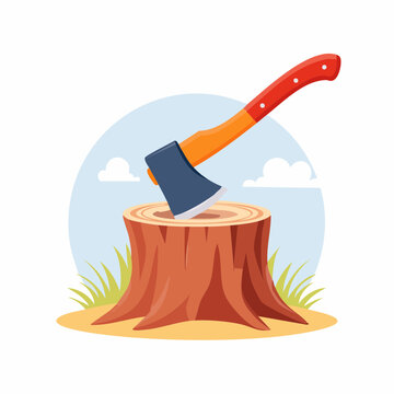 Axe Stuck in Tree Stump Illustration