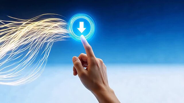 Hand touching digital download icon