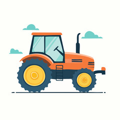 Obraz premium Orange Tractor Illustration with Clouds