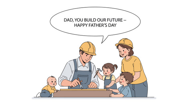 Father's Day Blueprint: A family works together, building the foundation of a happy future, celebrating the special bond between a father and his children.