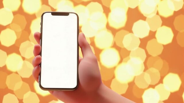 Three hands holding white smartphones against a warm, blurred bokeh light background.